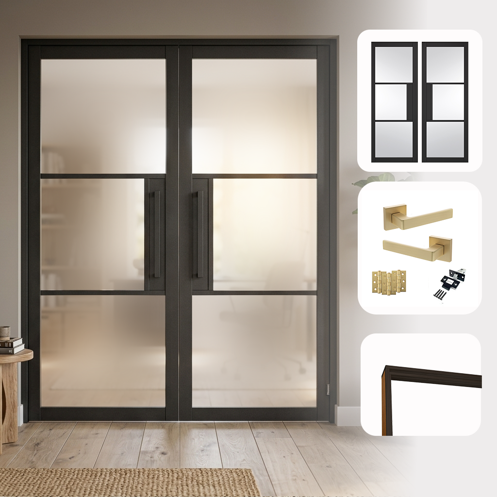 Industrial Style 3L Frosted Glazed Internal Door Pair Set