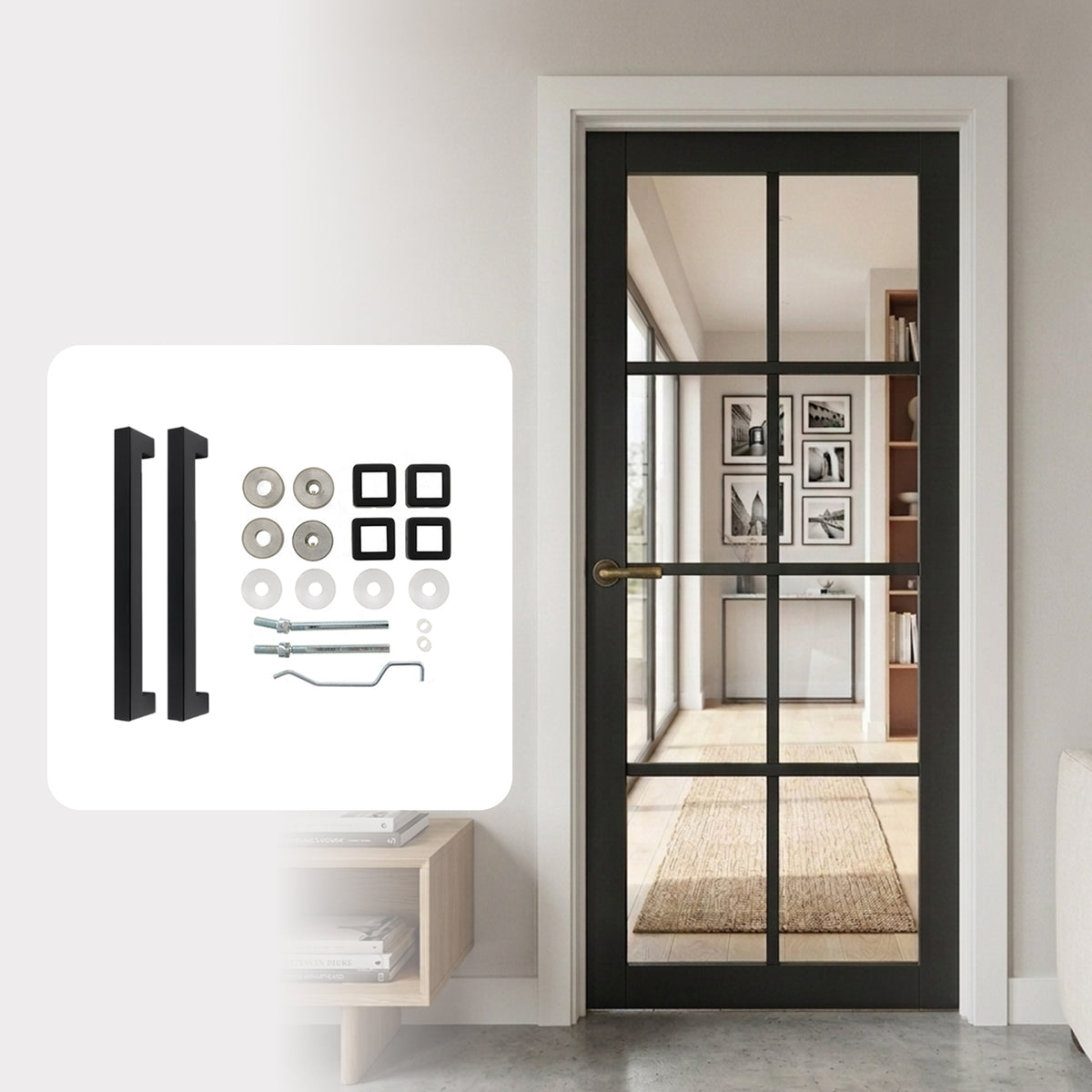 Urban 8L Fully Finished Clear Glazed Industrial Style Internal Door with Handle Pack