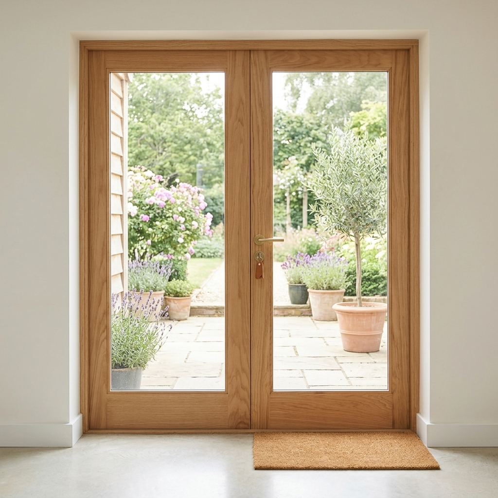 External Oak Pattern 20 Clear Glazed Rebated Door Pair