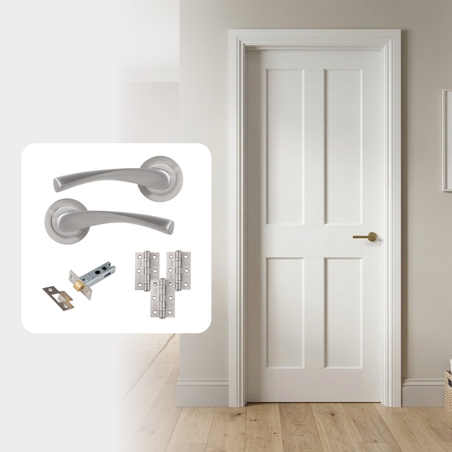 White Moulded Hollow Core Smooth Ashford 4P Internal Door with Handle Pack
