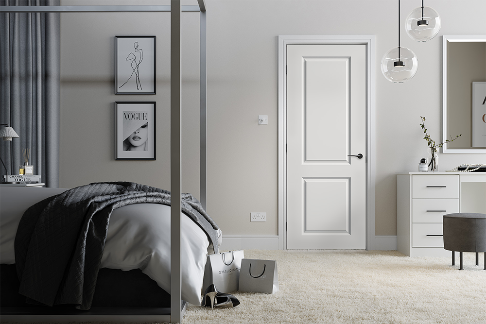 White Moulded Smooth 2 Panel Internal Door & Handle Pack Bundle