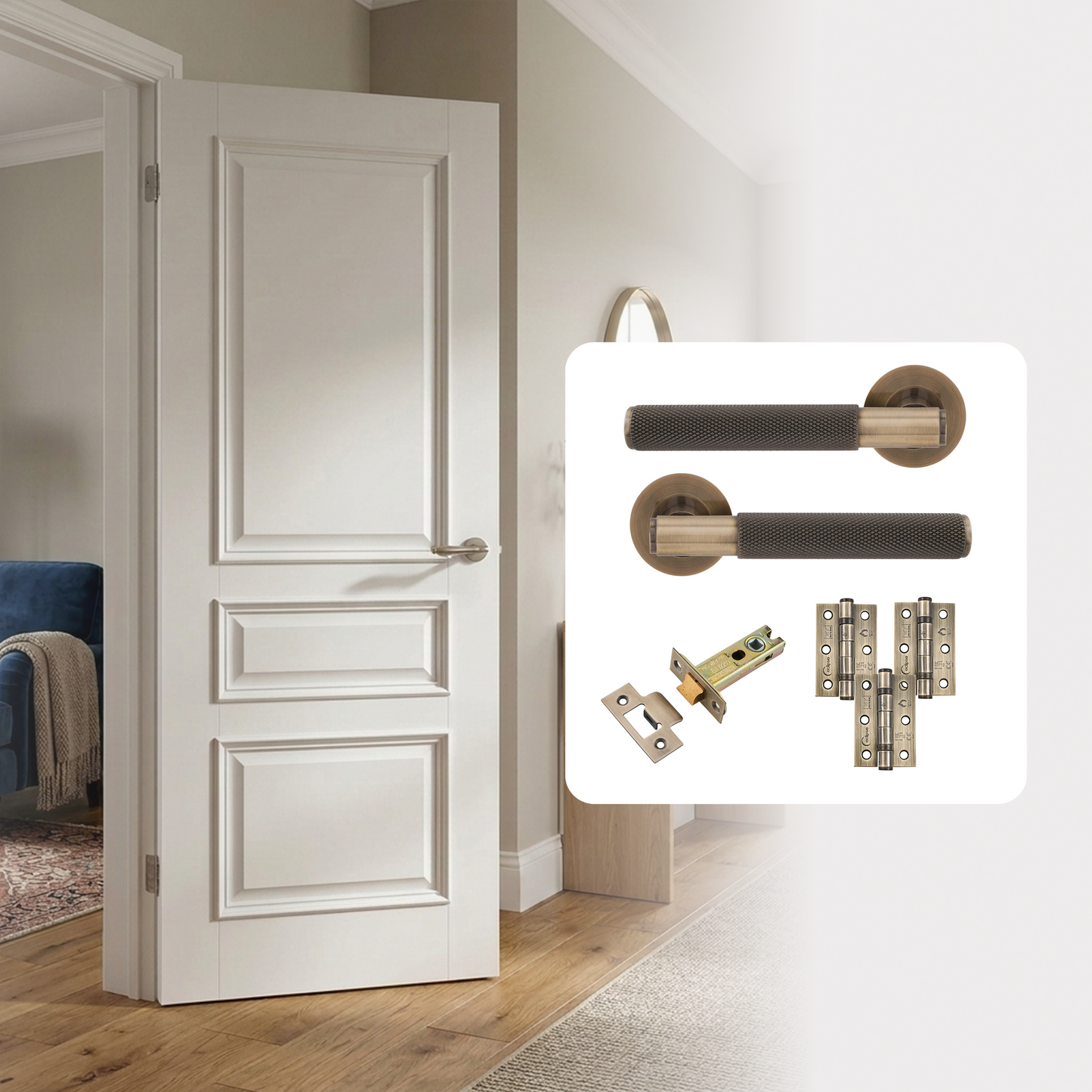 Fully Finished White Royale 3P Internal Door with Handle Pack