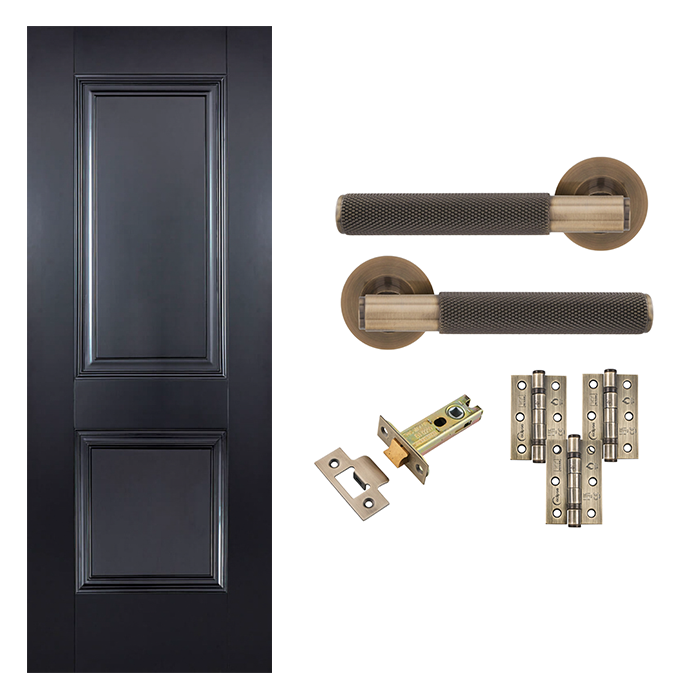 Black Arnhem FD30 Fire Rated Internal Door with Handle Pack Bundle