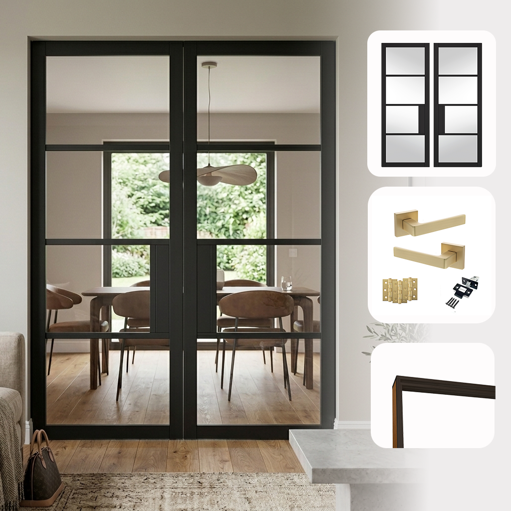 Chelsea Black Clear Glazed Internal Pair Door Set