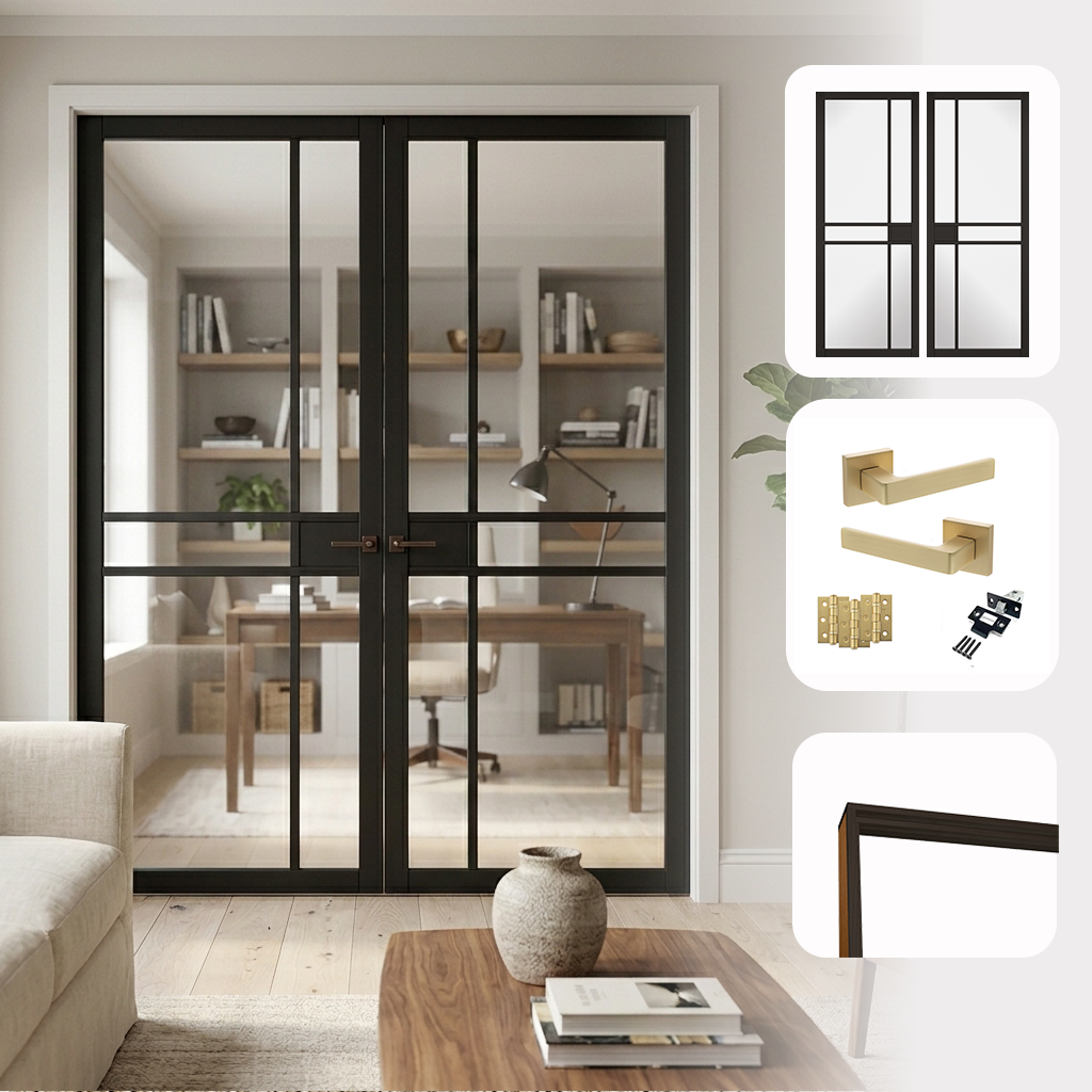Greenwich Black Clear Glazed Internal Pair Door Set
