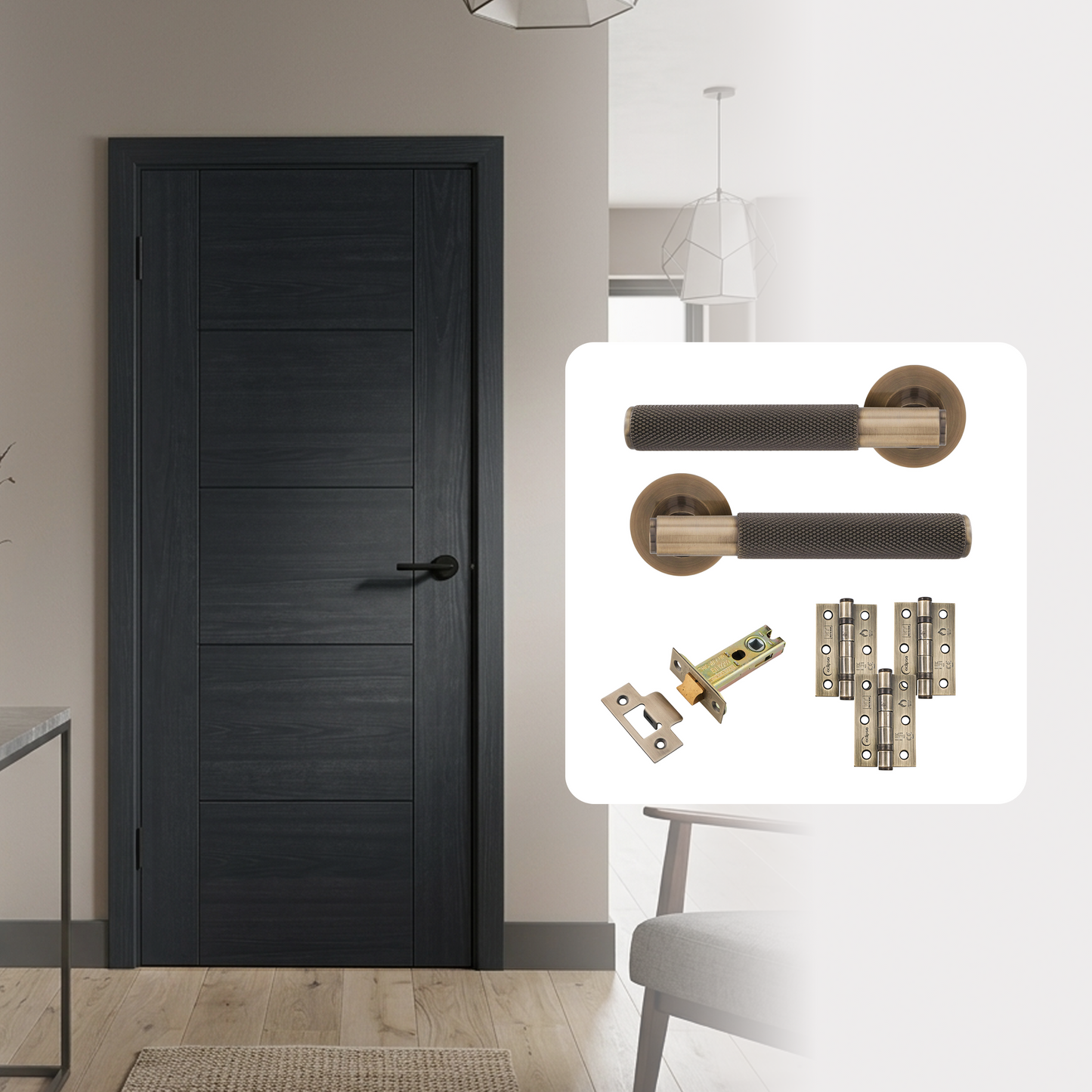 Fully Finished Black Laminate Iseo 5P FD30 Fire Rated Internal Door with Handle Pack