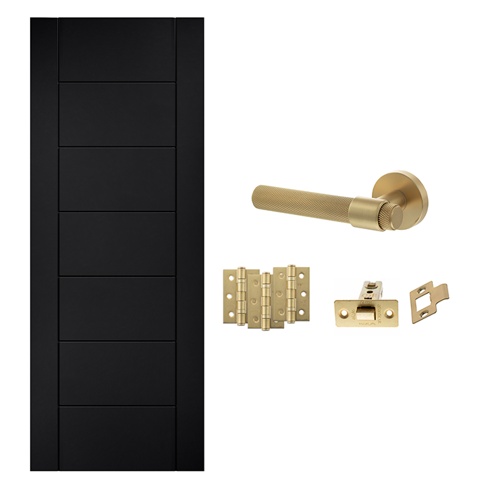 Linear 7P Laminate Black Finished Internal Door & Handle Pack Bundle
