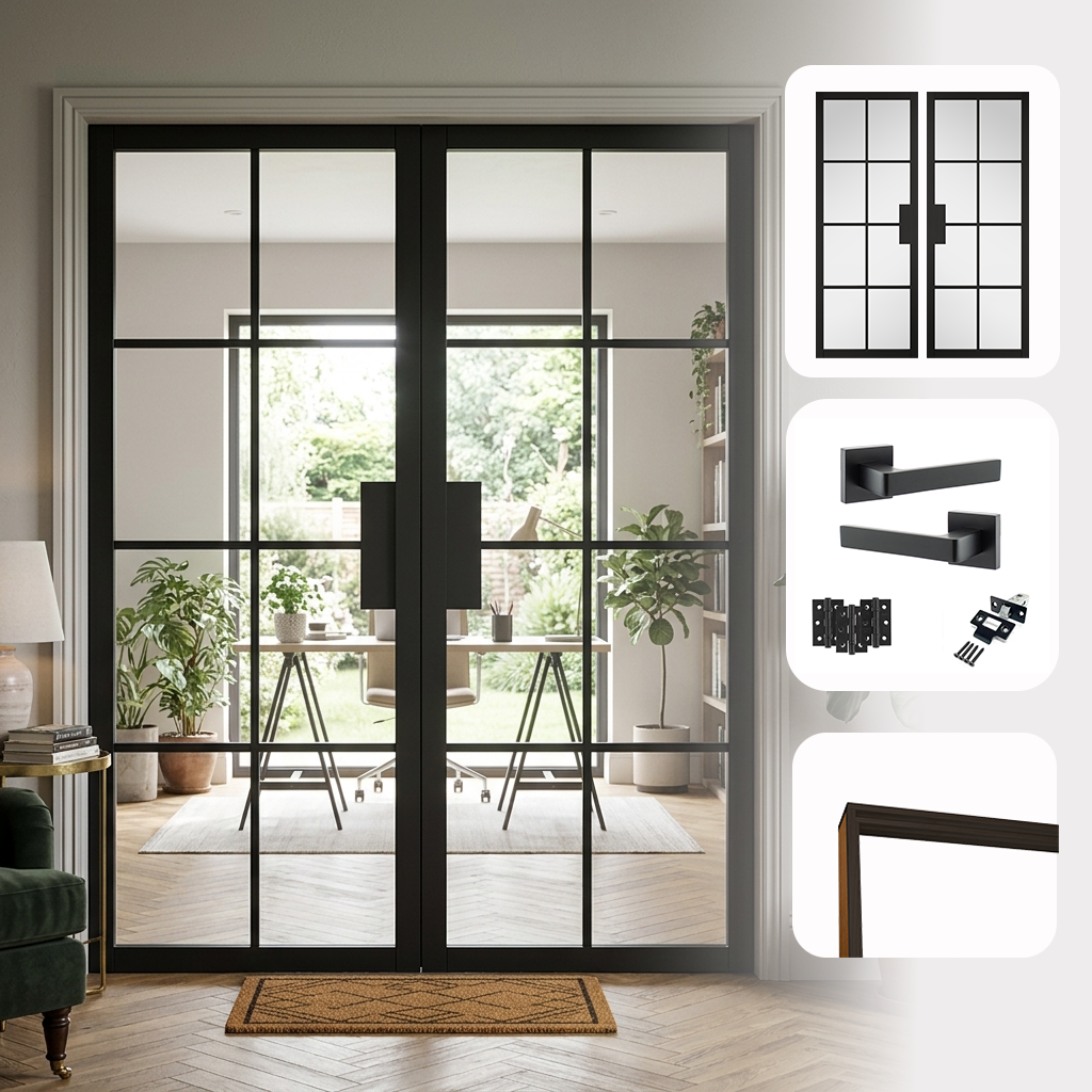 Malvern Black Clear Glazed Internal Pair Door Set