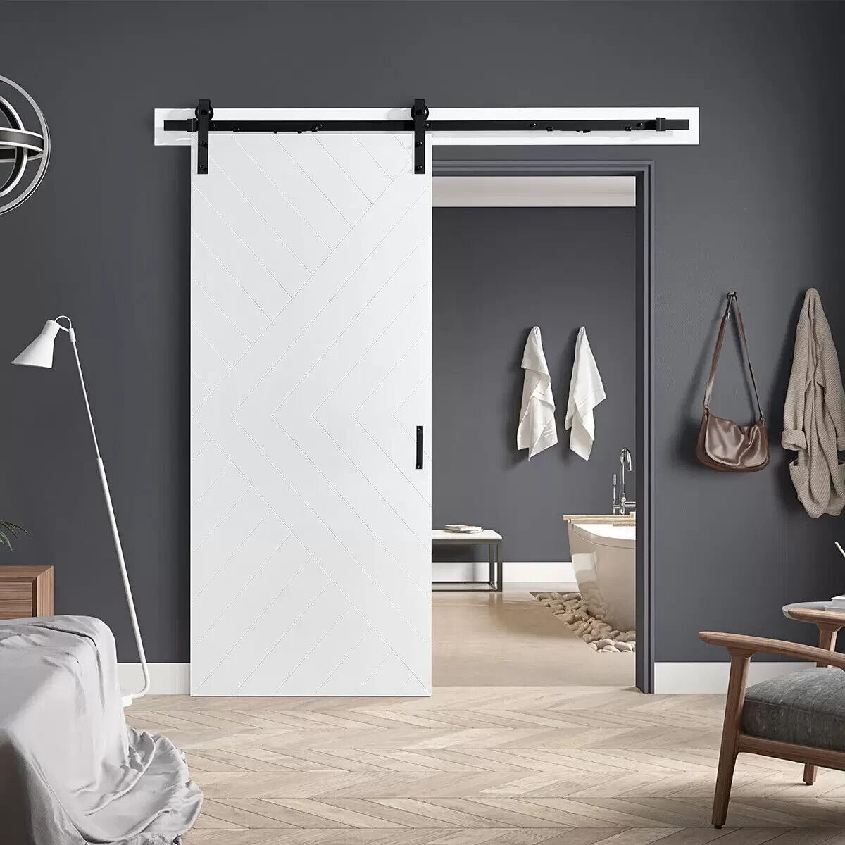 Ove Internal Barn Door - ODYSSEY Sliding Door with Kit in White Textured Wood