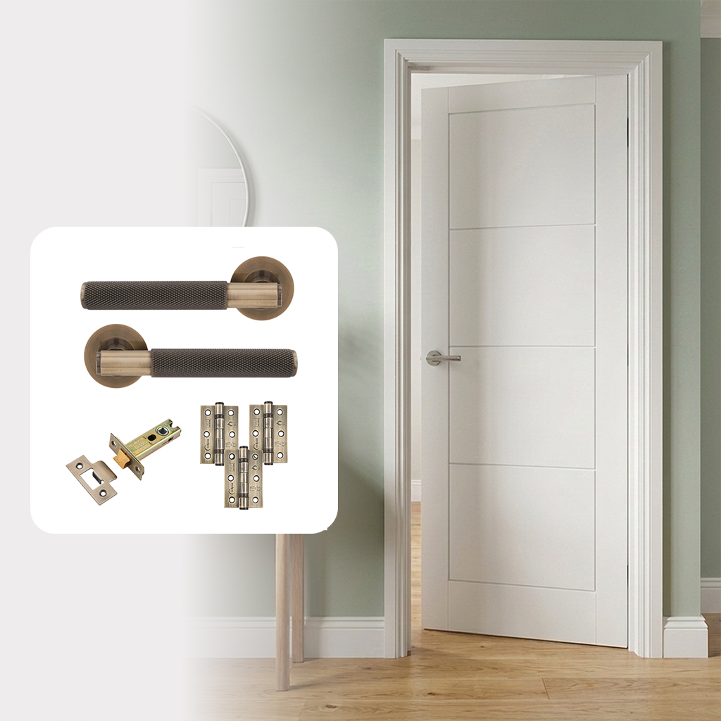 White Primed Smooth 4P Ladder Hollow Core Internal Door with Handle Pack