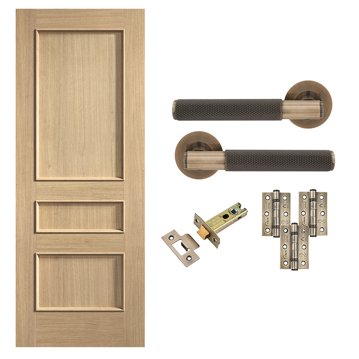 Fully Finished Toledo 3 Panel Internal Door with Handle Pack