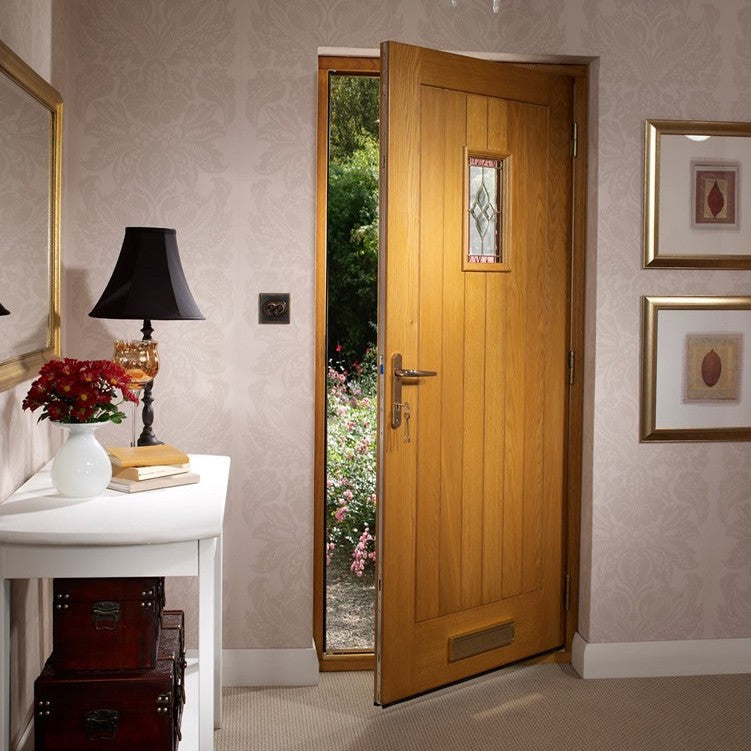 External Oak M&T Triple Glazed Chancery Onyx with Brass Caming