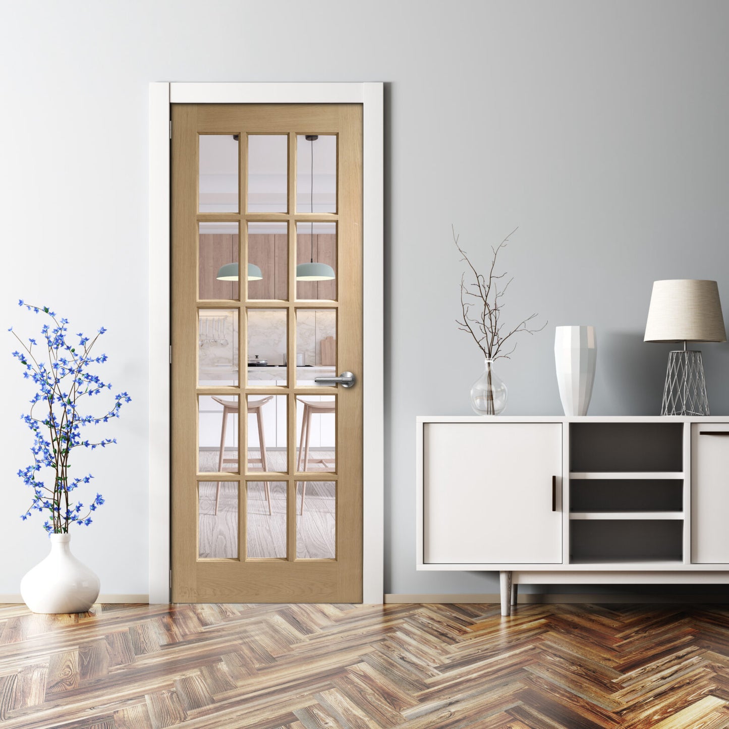 Internal Oak SA77 with Clear Bevelled Glass