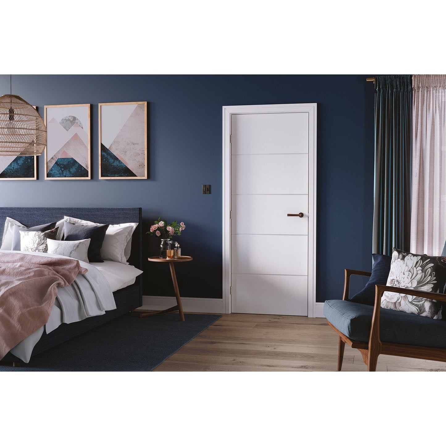 White Moulded Horizontal Four Line FD30 Fire Rated Internal Door