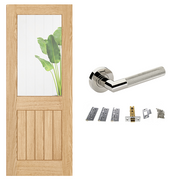 Unfinished Glazed 1L Cottage Internal Door with Handle Pack