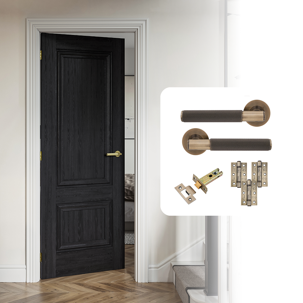 Fully Finished Black Laminate Burghley Internal Door with Handle Pack