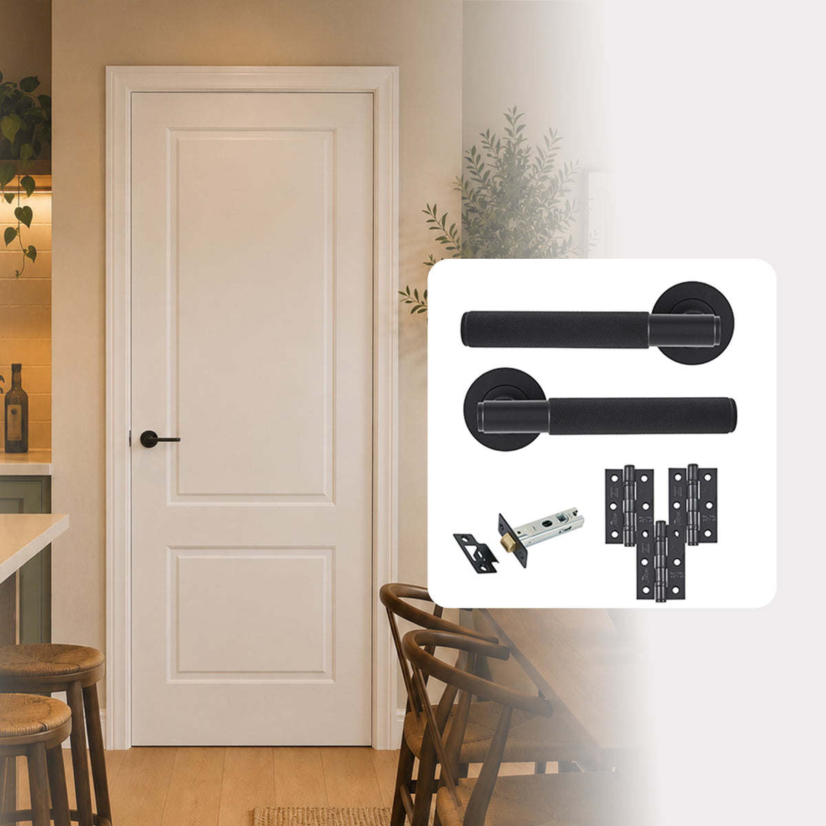Fully Finished White Laminate 2 Panel Internal Door with Handle Pack