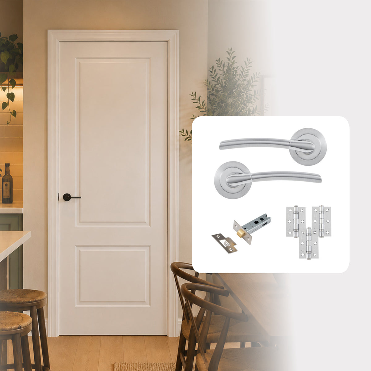 Fully Finished White Laminate 2 Panel Internal Door with Handle Pack