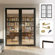 Industrial 3L Black Clear Glazed Internal Pair Door Set