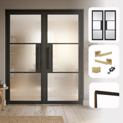 Industrial Style 3L Frosted Glazed Internal Door Pair Set