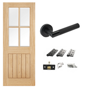 Unfinished Oak Cottage 4L Glazed Internal Door & Handle Pack Bundle