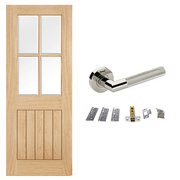 Unfinished Oak Cottage 4L Glazed Internal Door & Handle Pack Bundle
