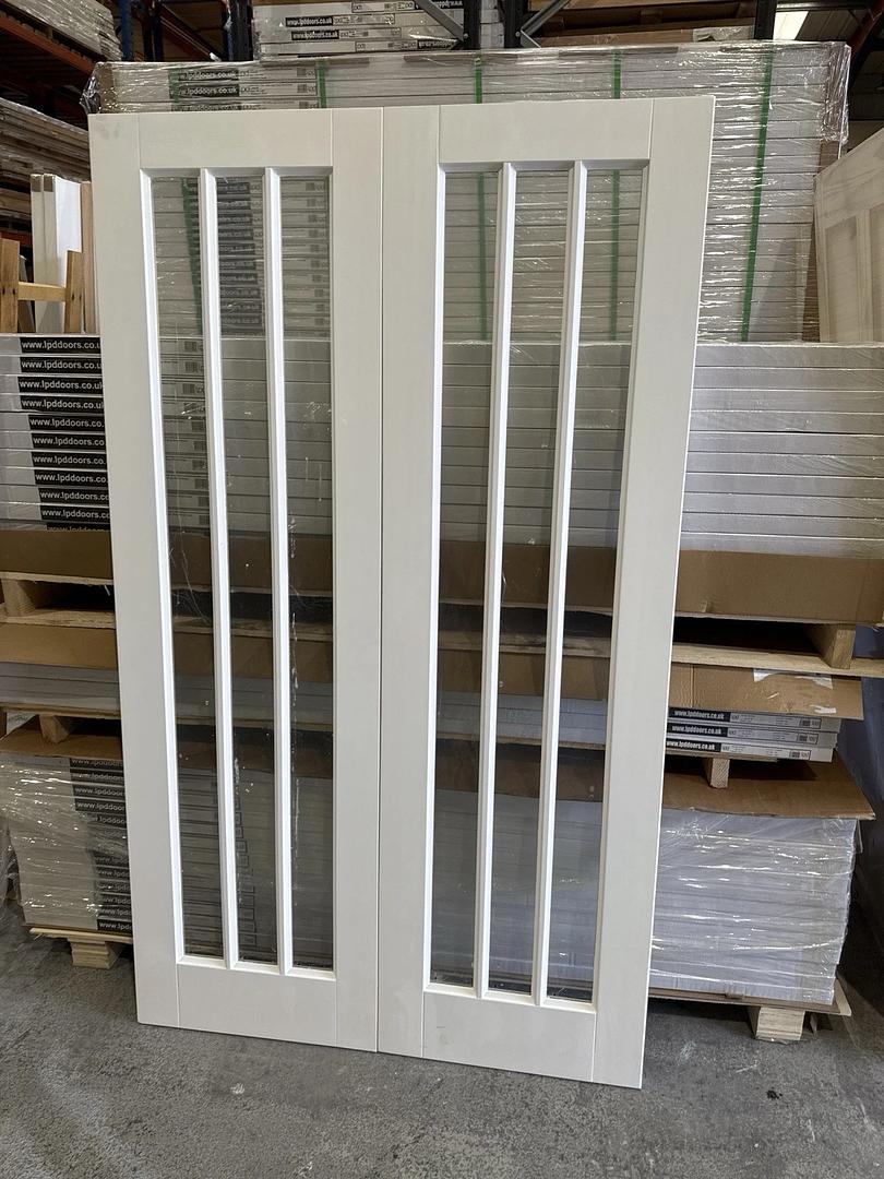 Internal White Primed Worcester Door Pair with Clear Glass