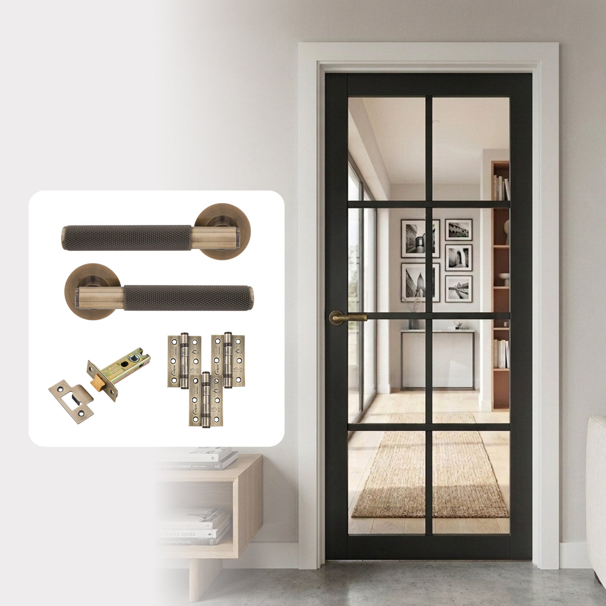 Urban 8L Fully Finished Clear Glazed Industrial Style Internal Door with Handle Pack
