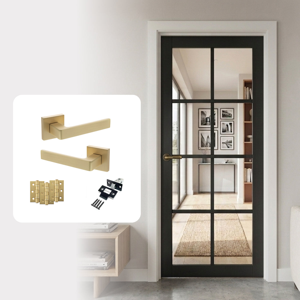 Urban 8L Fully Finished Clear Glazed Industrial Style Internal Door with Handle Pack