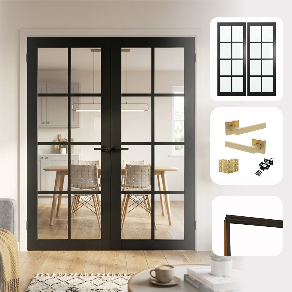 Industrial Style 8L Urban Black Clear Glazed Internal Door Pair Set