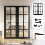 Industrial Style 8L Urban Black Clear Glazed Internal Door Pair Set