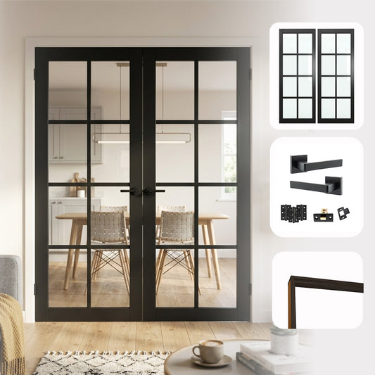 Industrial Style 8L Urban Black Clear Glazed Internal Door Pair Set