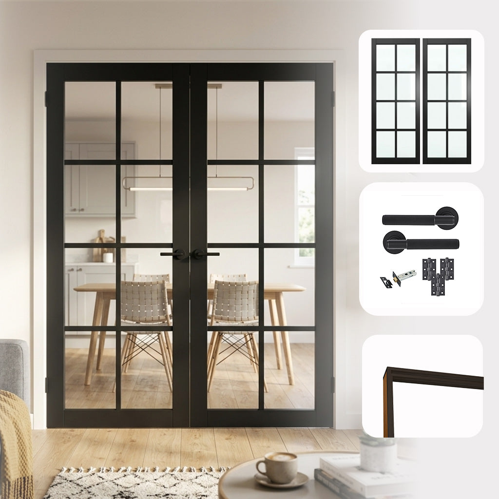 Industrial Style 8L Urban Black Clear Glazed Internal Door Pair Set