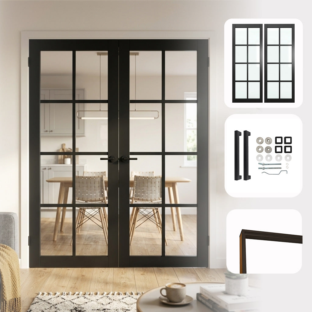 Industrial Style 8L Urban Black Clear Glazed Internal Door Pair Set