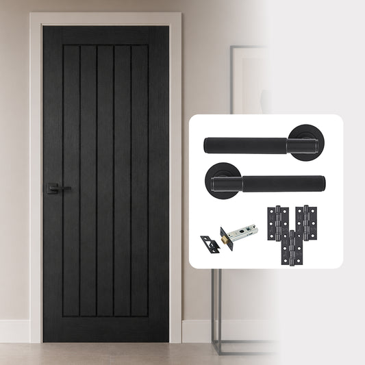 Fully Finished Black Mexicano FD30 Fire Rated Internal Door with Handle Pack