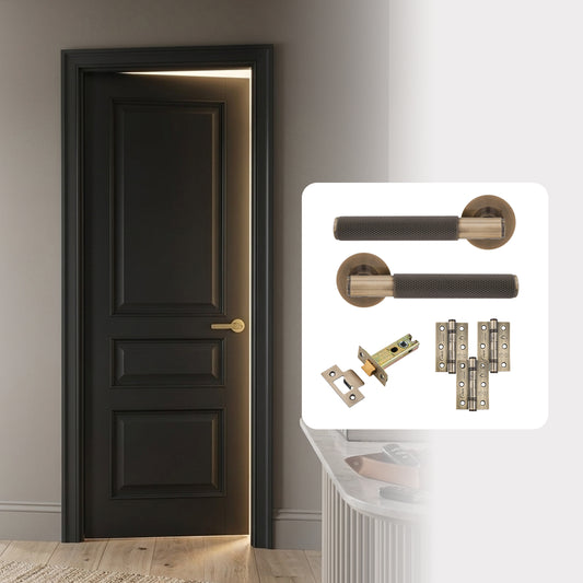 Fully Finished Black Royale 3P FD30 Fire Rated Internal Door with Handle Pack