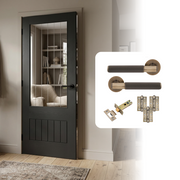 Fully Finished Black Suffolk 2XG Clear Glazed Laminate Internal Cottage Door with Handle Pack