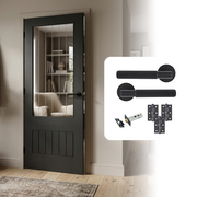 Fully Finished Black Suffolk 2XG Clear Glazed Laminate Internal Cottage Door with Handle Pack