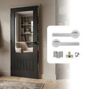 Fully Finished Black Suffolk 2XG Clear Glazed Laminate Internal Cottage Door with Handle Pack