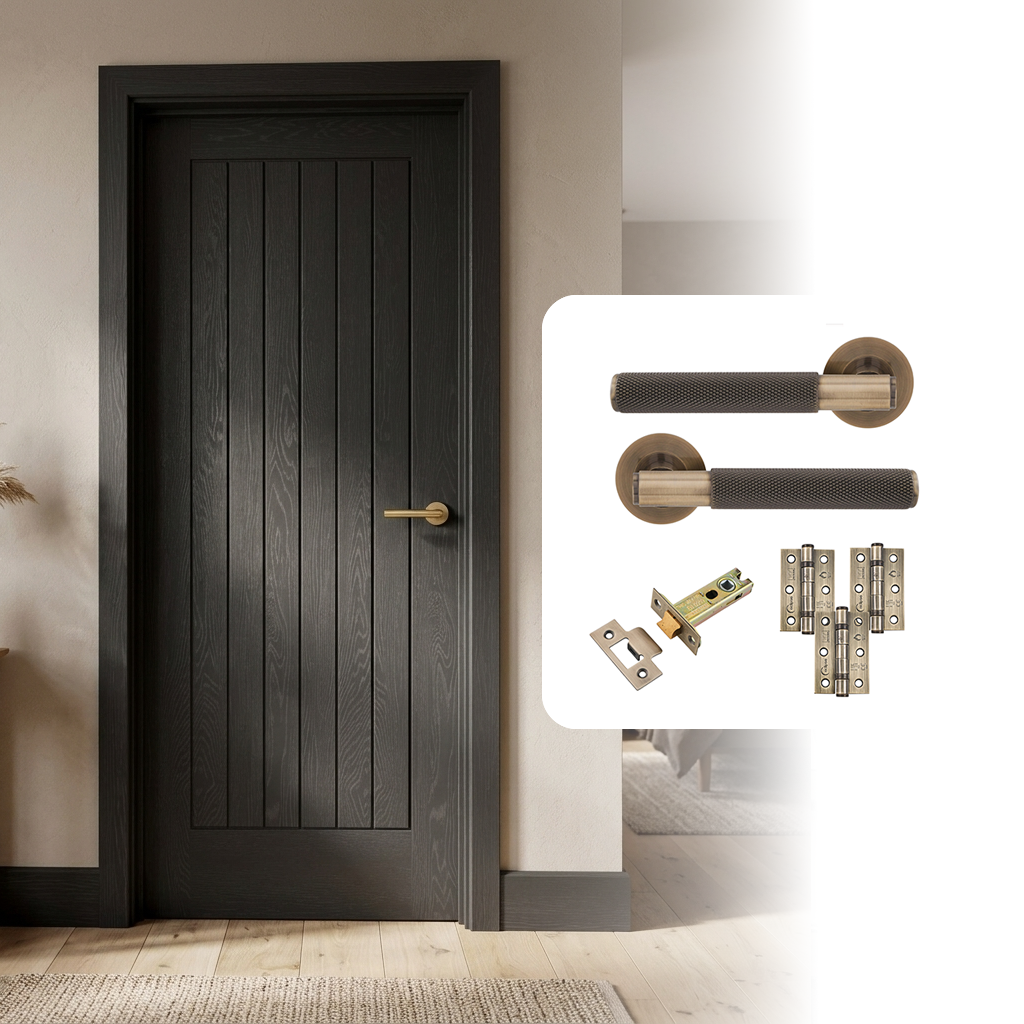 Fully Finished Black Suffolk Laminate Internal Cottage Door with Handle Pack