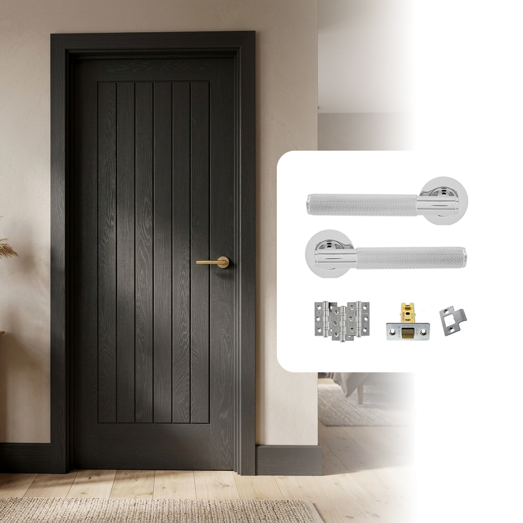 Fully Finished Black Suffolk Laminate Internal Cottage Door with Handle Pack