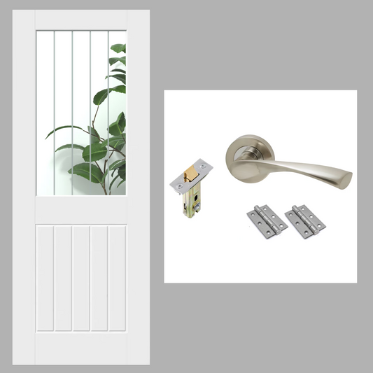 Suffolk White Cottage Hollow Core Smooth Moulded Glazed Internal Door with Handle Pack