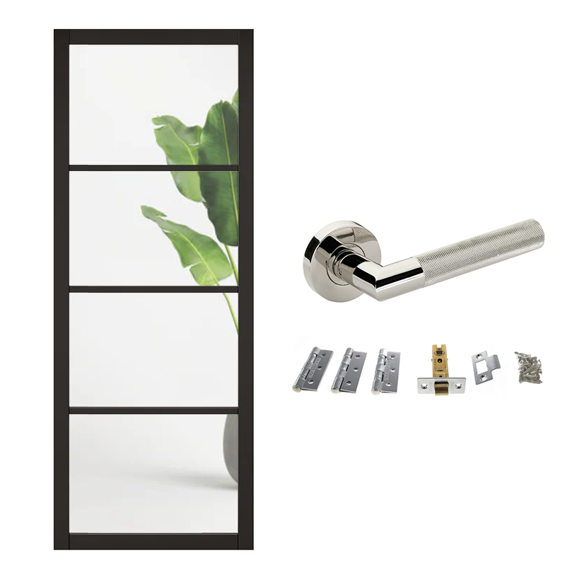 Industrial 4L Black Clear Glazed Internal Door with Handle Pack Bundle