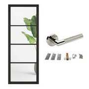 Industrial 4L Black Clear Glazed Internal Door with Handle Pack Bundle