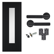 Fully Finished Black Laminate Sydney Glazed Internal Door with Handle Pack