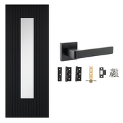 Fully Finished Black Laminate Sydney Glazed Internal Door with Handle Pack