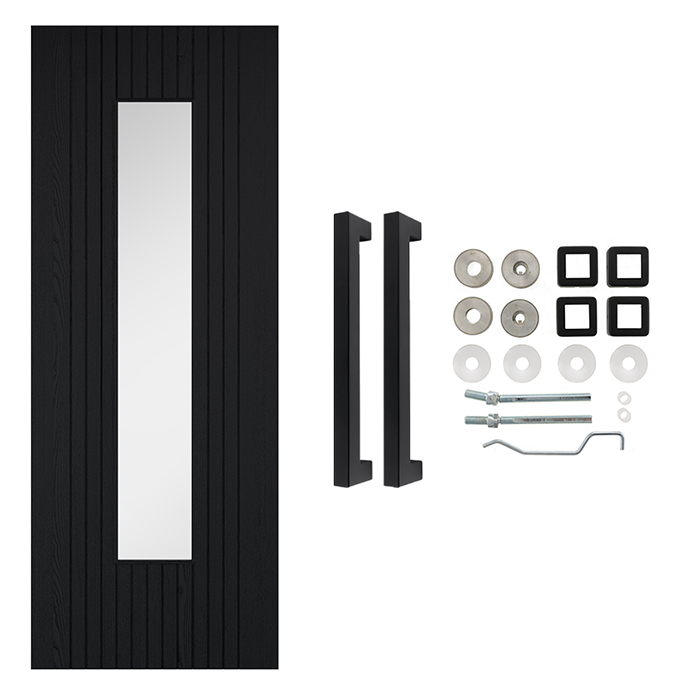 Fully Finished Black Laminate Sydney Glazed Internal Door with Handle Pack