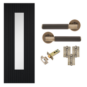 Fully Finished Black Laminate Sydney Glazed Internal Door with Handle Pack