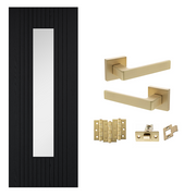 Fully Finished Black Laminate Sydney Glazed Internal Door with Handle Pack