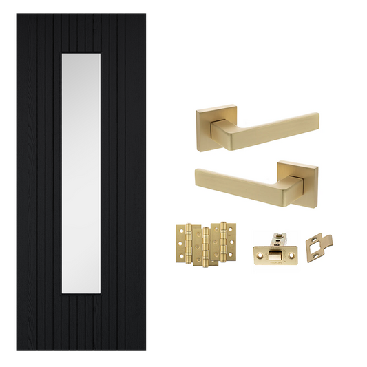 Fully Finished Black Laminate Sydney Glazed Internal Door with Handle Pack